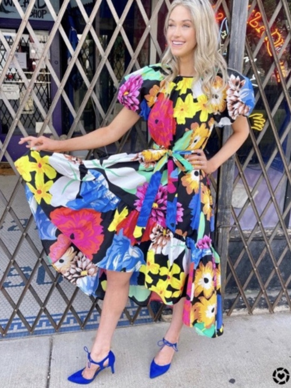 Christopher John Rogers Floral Puff Sleeve Midi Dress XXS